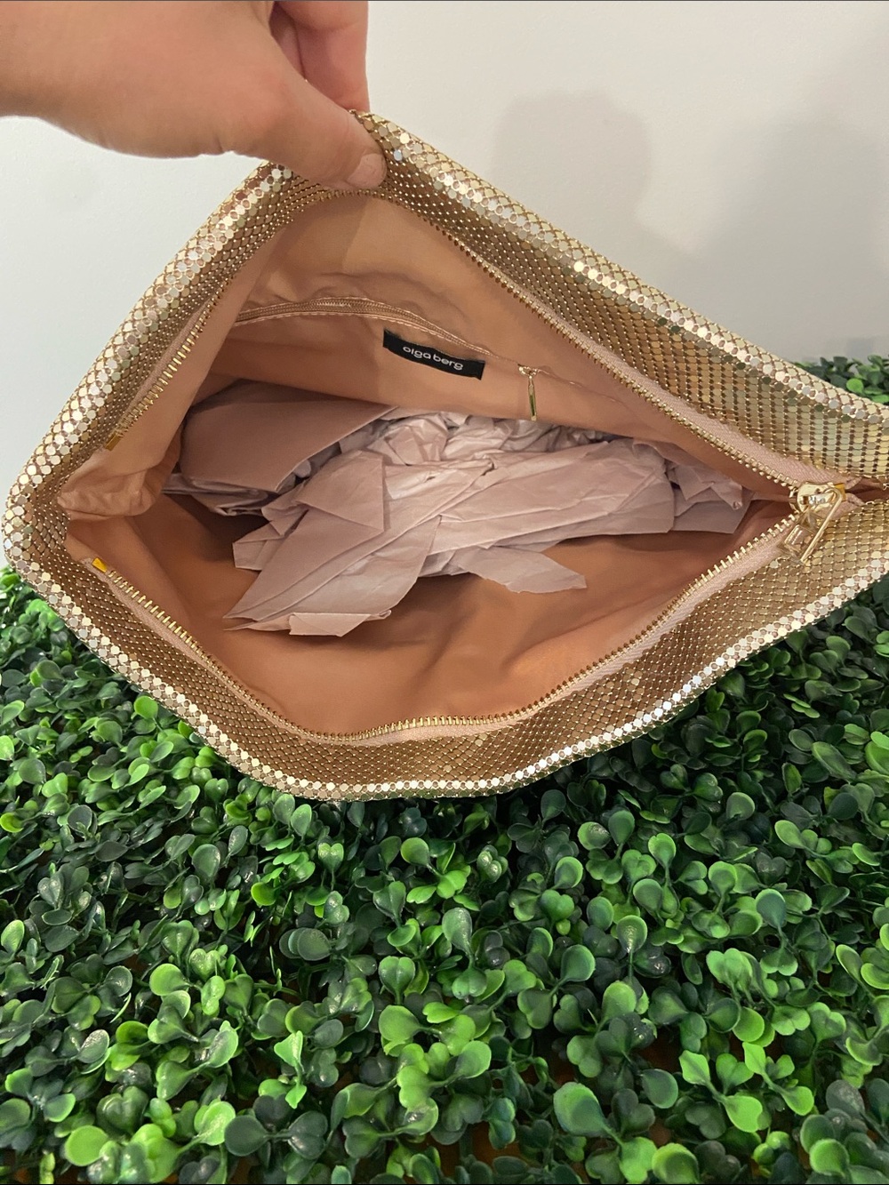 Olga Berg Gold Metallic Fold-Over Clutch - Picture 5 of 8